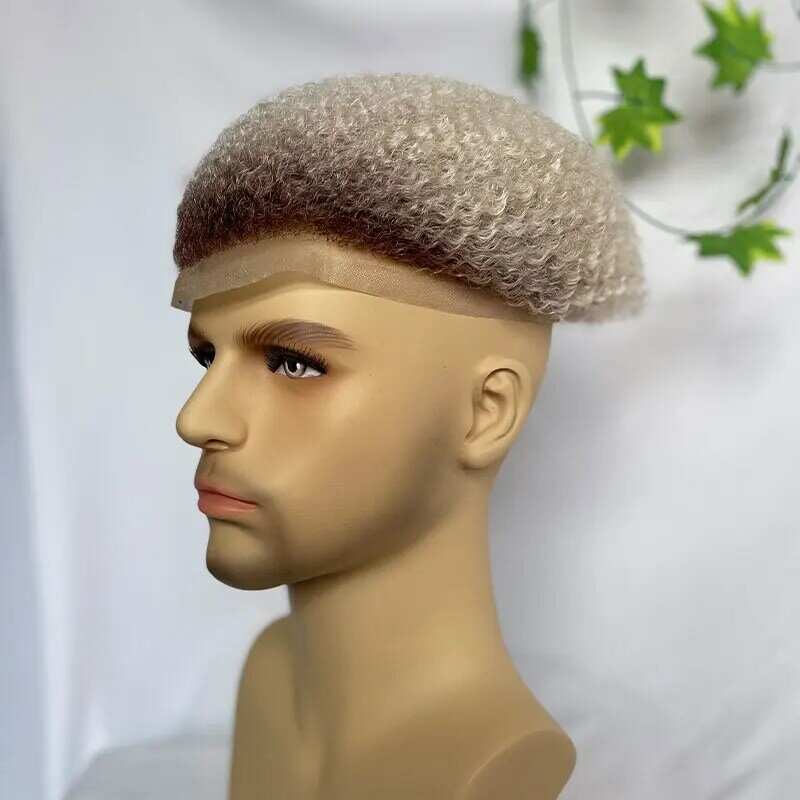 Afro 4mm 6mm onda cabelo peruca unidade preto dos homens encaracolado peruca 100% cabelo humano africano americano sistema de substituição completo laço peruca