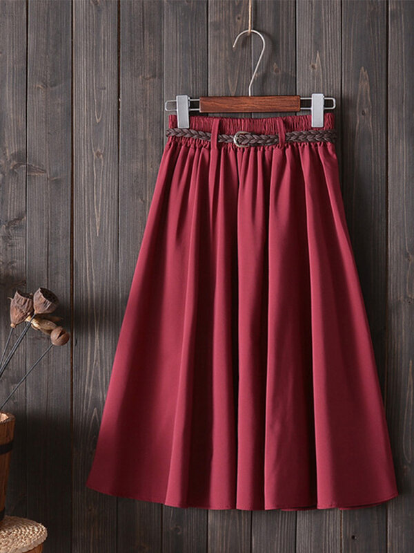 Юбка Женская средней длины с поясом, модная плиссированная школьная трапециевидная юбка до колен, с завышенной талией, в Корейском стиле, лето 2024