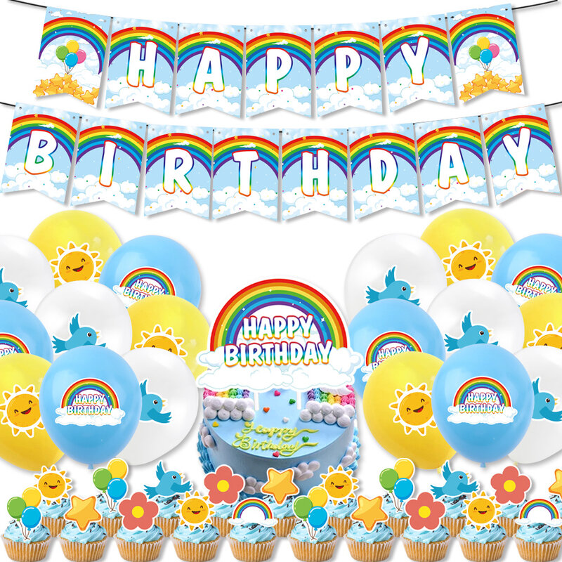 Decorazioni per feste arcobaleno Cloud Blue Sky Baby Shower festa di compleanno stoviglie piatti tovaglioli Banner tovaglia forniture per feste