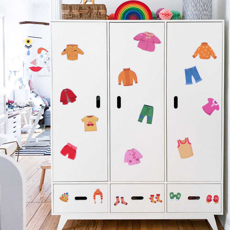 Pegatinas de clasificación de ropa para niños, apliques, calcomanías de tocador para organización de ropa