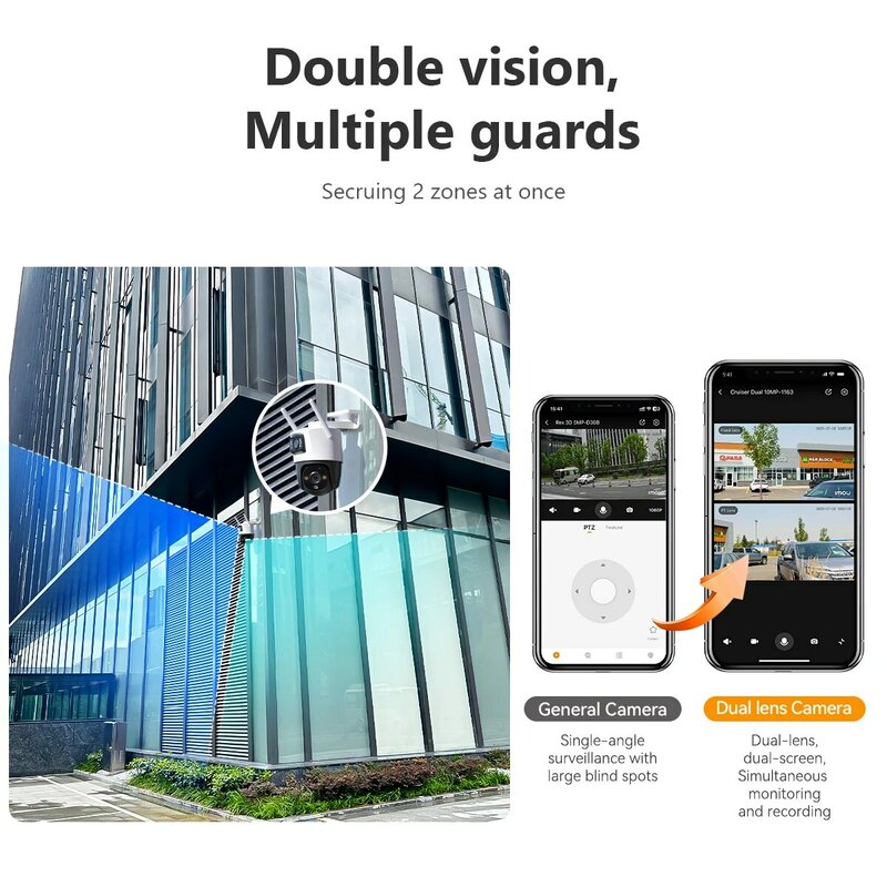 IMOU Cruiser-cámara de seguridad para el hogar, dispositivo de vigilancia de doble lente, 8MP/10MP, IP, detección de personas y vehículos por Ia, para exteriores