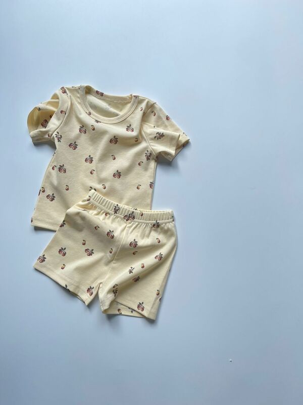 赤ちゃん用半袖Tシャツとショーツのセット,綿の服のセット,2ユニット,2022