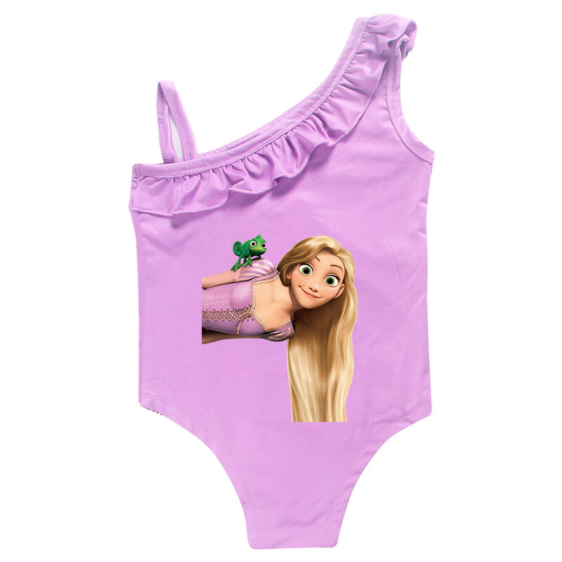 Rapunzel princesa Tangled maiô para crianças, 1 peça de banho, roupa de banho infantil, roupas de natação para meninas, criança, bebê, 2-9Y