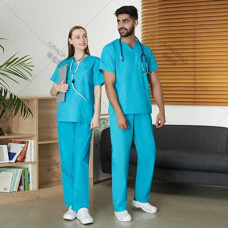 Satu Set pakaian kerja seragam dokter, atasan lengan pendek + celana menyusui multiwarna
