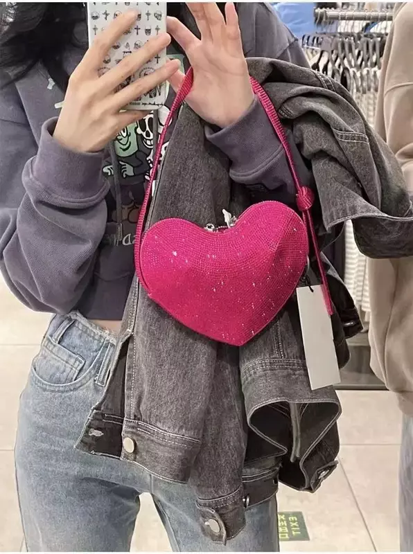 Сумка кросс-боди Женская из экокожи в форме сердца, Роскошный дизайнерский саквояж на плечо с бусинами, вечерний клатч, сумочка