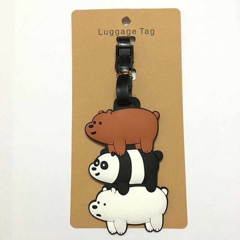 Etiqueta de equipaje de Gel de sílice para hombre y mujer, soporte de identificación de oso y Panda de dibujos animados, etiqueta de embarque portátil
