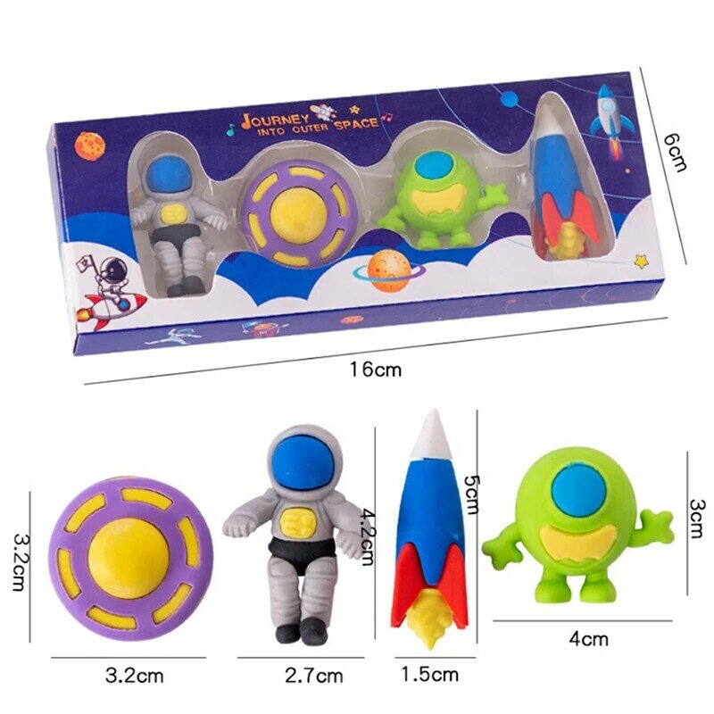 1 zestaw kreskówka słodkie Kawaii rakieta kosmiczna latający spodek gumowe Mini zestaw gumek do ścierania dla dzieci artykuły biurowe przybory szkolne