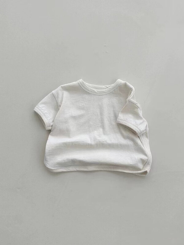 Letnie ubrania dla malucha solidne koszulki niemowlęce chłopiec bawełniane koszulki z krótkim rękawem dziecko dziecko Casual uniwersalne oddychające topy