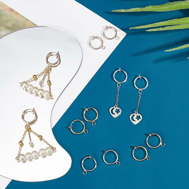 40pcs Clip on Earring Converters 4 Colors Non-Pierced Earring Components Findings Brass Dangle Earring Clip with  Open Loop