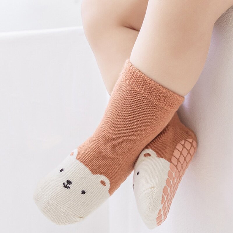 Chaussettes de sol coordonnantes unisexes pour tout-petits, dessin animé animal, chaud, bébé, garçon, fille