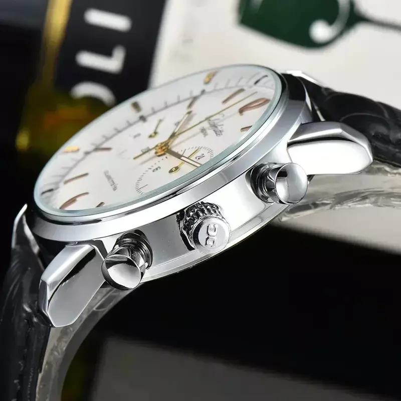 Rose Gold Glashutte Original Quartz Watch Men Unique Creative Luxury Brand Decorative Dial Sport Men Watch Military Strap Clock