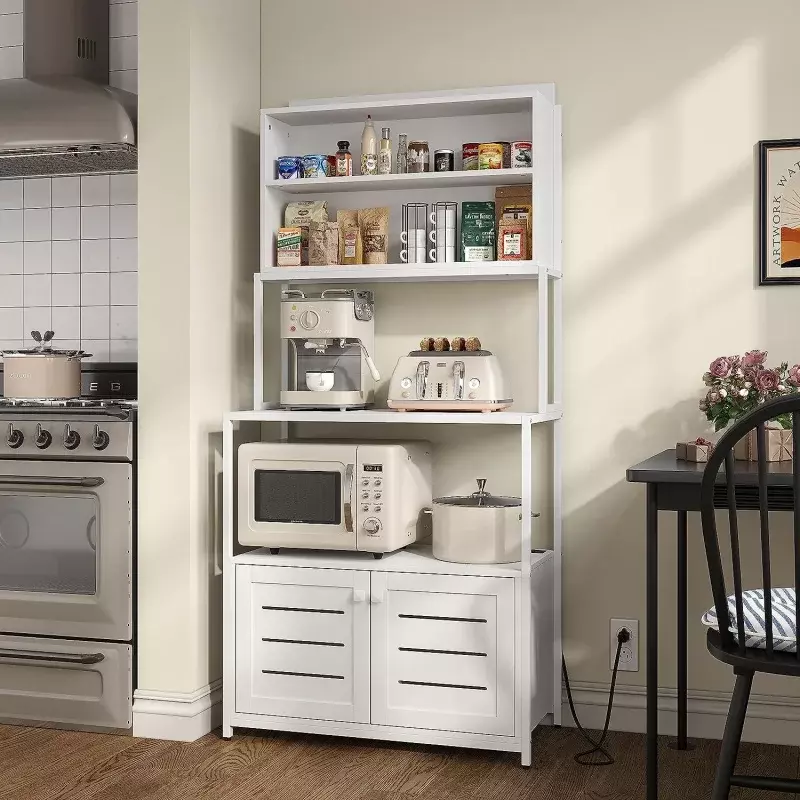 Furniouse-estante para panaderos de 5 niveles con toma de corriente, soporte para horno microondas Industrial con estantes, almacenamiento de utilidad de cocina Sh