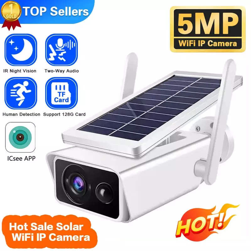 5MP Solar Camera Wifi Outdoor Wireless Powered Two-Way Audio Night Vision Surveillance Security Protection CCTV PIR IP Camera