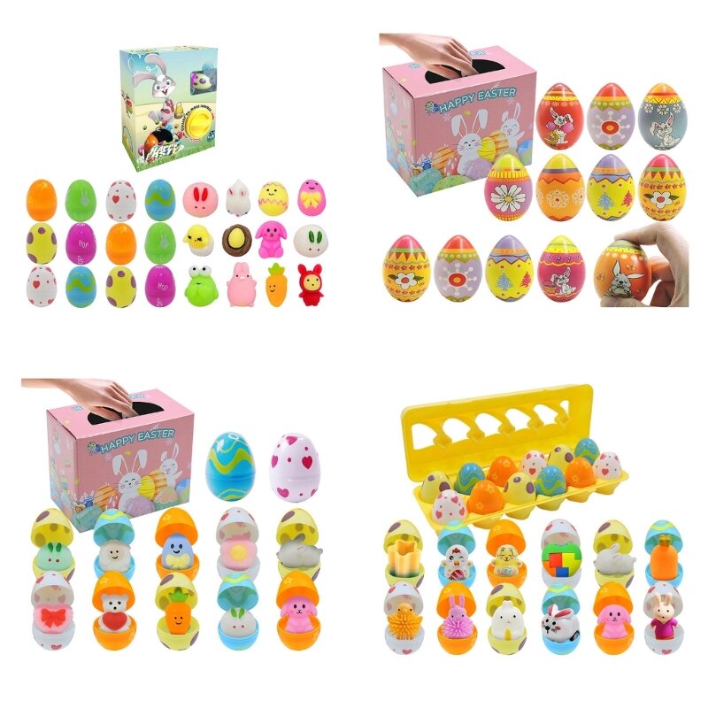 12 Uds. huevos Pascua rellenos juguete, huevos Pascua suaves coloridos para niños, rellenos cestas, juego caza