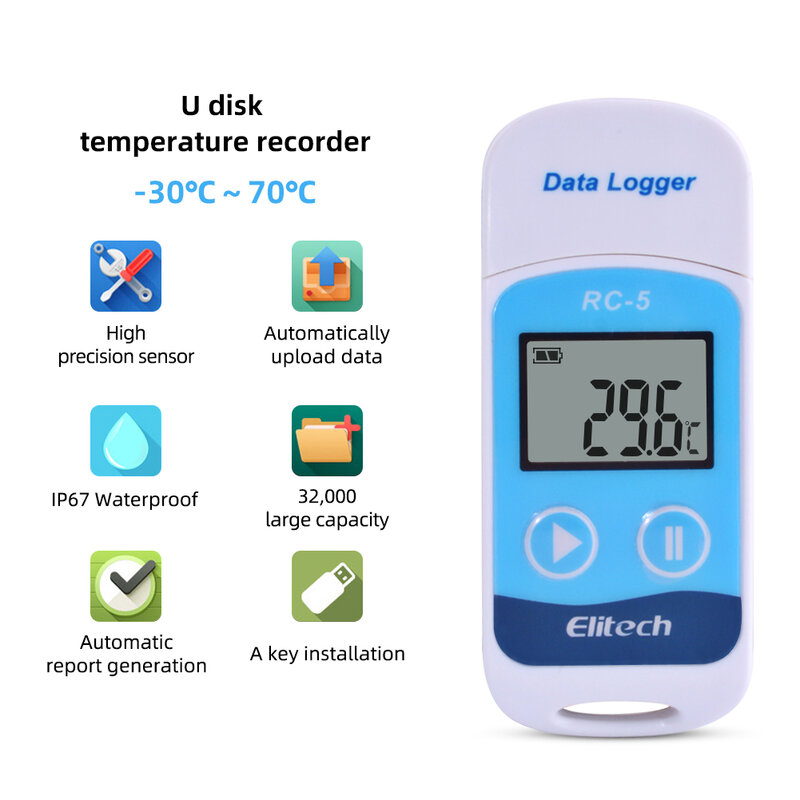 RC-5 registratore di dati di temperatura USB digitale ad alta precisione per il laboratorio di trasporto refrigerato di stoccaggio del magazzino ecc
