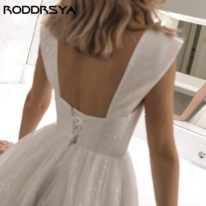 RODDRSYA gaun pernikahan Mini untuk Wanita Tulle berkilau A-line Vestidos De Novia Princesa Sweetheart Off Shoulder pesta pengantin