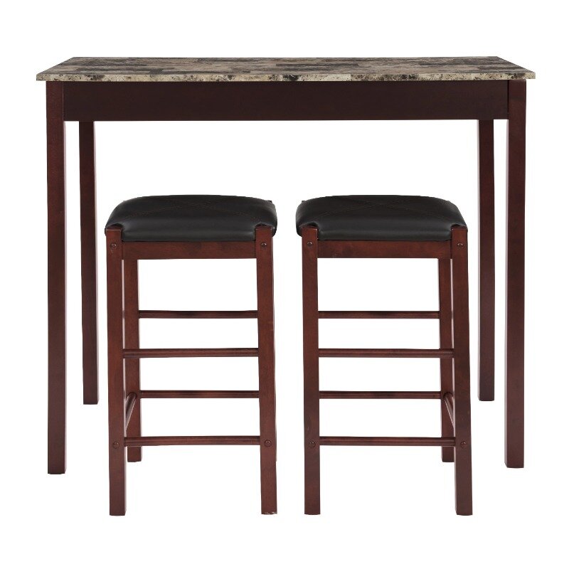 Linon Lancer 3 - Piece Casual Dining Tavern Set, 25" Seat Height, Espresso Finish with Black Fabric
