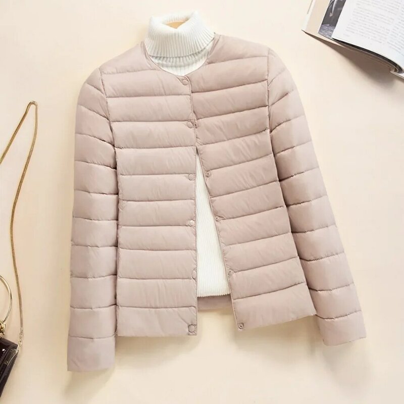 2023 여성용 단색 초경량 패딩 재킷, 경량 따뜻한 90% 화이트 덕 다운 코트, O넥 V넥, 가을 겨울