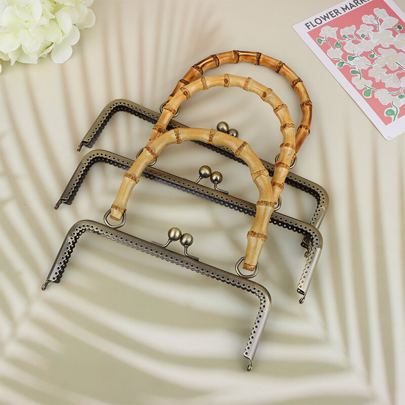 1Pc Vintage Metal Purse Bag Frame Kiss Clasp Lock With Bamboo Handle Jewelry Clasps Sewing Fasteners Purse Making Supplies