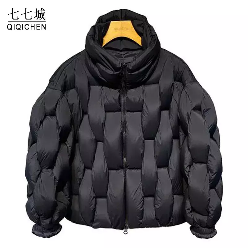 Mens Thick Parkas Jackets Women Luxury Designer Square Weave High Collar Warm Jacket Casual Oversized Warm Puffer Bubble Coat