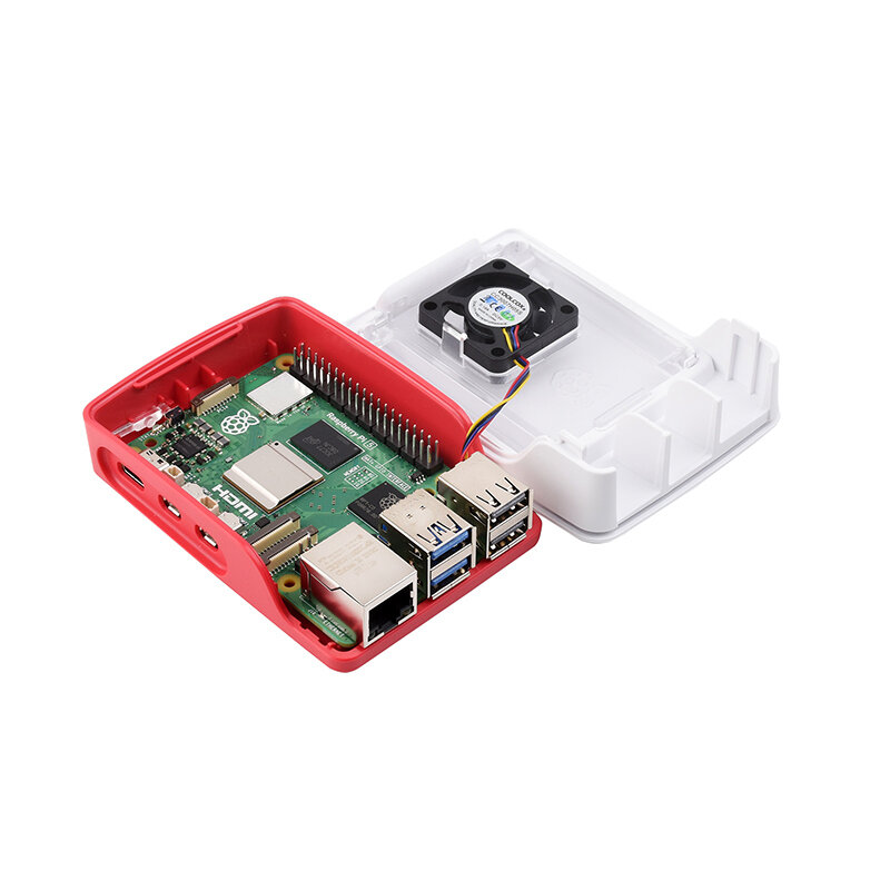 Boîtier officiel Raspberry Pi 5, coque en ABS rouge et blanc avec ventilateur solitaire à température, support de cluster empilable pour RPI 5 Pi5