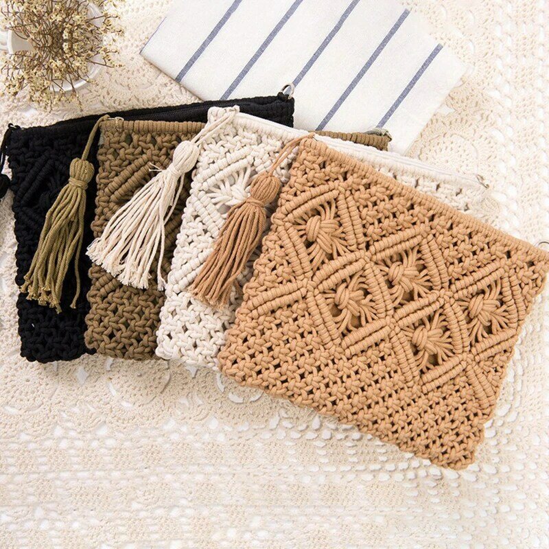 Простая плетеная Ретро сумка с кисточкой, модная плетеная Сумка, летняя пляжная квадратная сумка, уличная Плетеная соломенная сумка