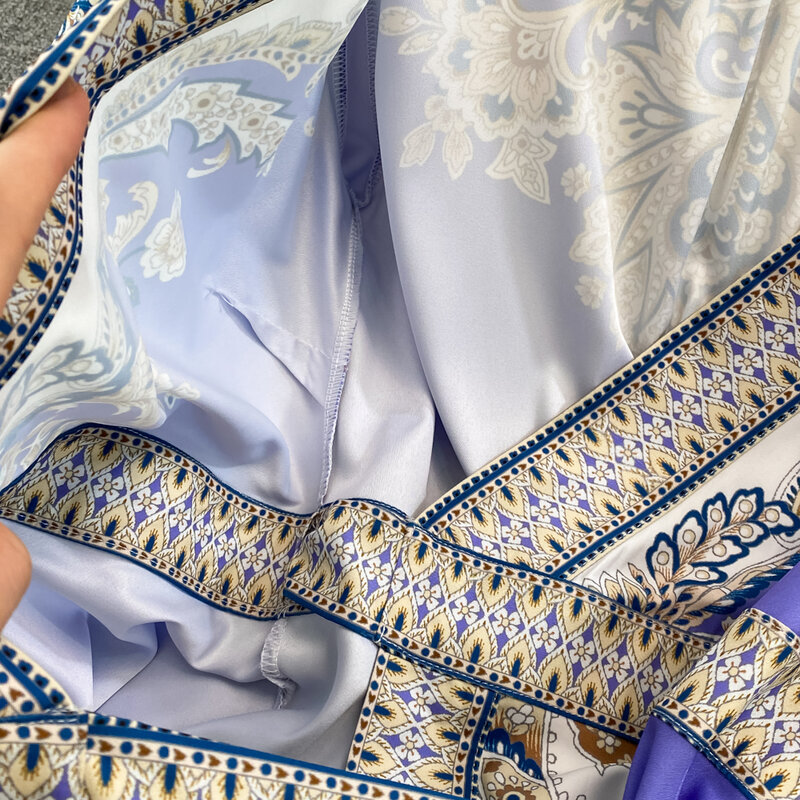 Primavera autunno elegante blu Navy abiti lunghi per le donne stampato Boho femminile sera partito Prom Dress manica lunga abiti di lusso