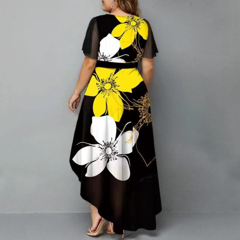 Herbst Digitaldruck Blumen druck Frauen unregelmäßiges Kleid plus Größe