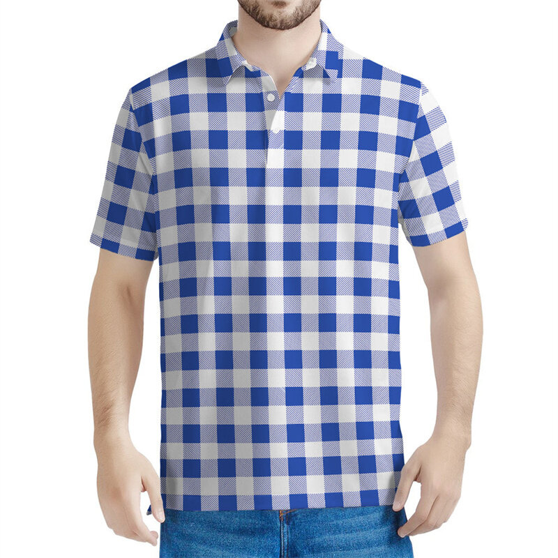Nuovo Design griglie modello Polo per uomo donna 3D stampato plaid Tees estate Casual risvolto maniche corte top bottone t-Shirt