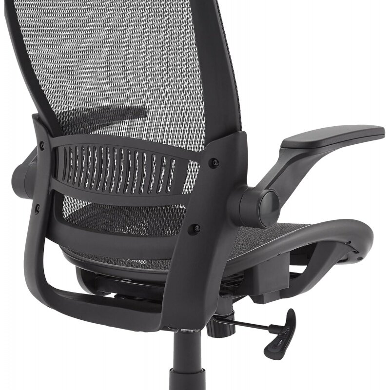 Básico-Cadeira ajustável com encosto alto com braços flip-up e encosto de cabeça, assento ergonômico de malha preta, 25,5 "D x 26,25" W