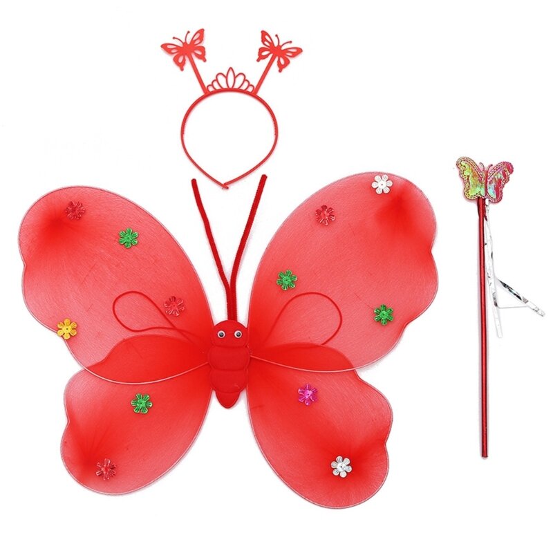 N80C Princess Fair- farfalla con bacchetta Fascia per capelli Costume da angelo Vestire giochi ruolo Regalo
