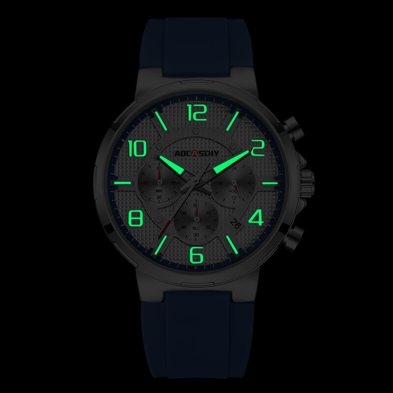 Zegarek Aocasdiy dla mężczyzn modne silikonowe z chronografem na pasku kwarcowe zegarki na rękę z automatyczną datą świecące dłonie 3atm wodoodporne
