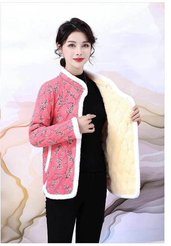 Пальто с большими цветами, модный костюм Тан, зимняя куртка с хлопковой подкладкой в китайском стиле, теплая бархатная куртка Olus, Женская куртка с хлопковой подкладкой