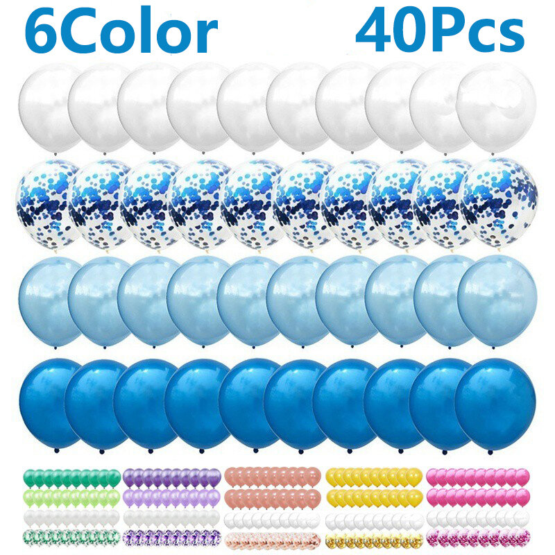 Balão de látex com confete para decorações de festa, azul, rosa, ouro, aniversário, chuveiro de bebê, casamento, 12in, 40 unidades por conjunto