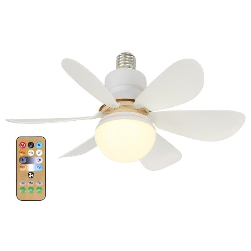 Soquete Fan Lamp com controle remoto sem fio, Lâmpada LED, Ventilador de teto, Substituição para Quarto, Sala de estar, Cozinha, Varanda, E26, E27 Base