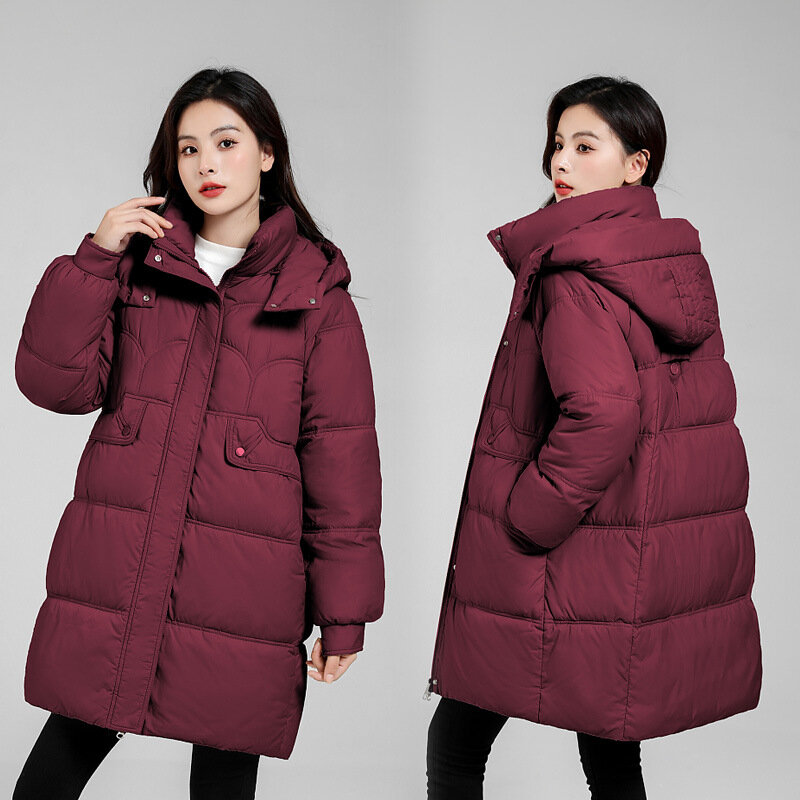 Puchowy płaszcz bawełniany kobiety 2023 zimowa nowa modna długa luźna odpinana parki z kapturem kurtka na co dzień gruba ciepła odzież