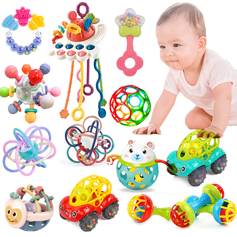 Sonajeros para bebé, mordedor sensorial para recién nacido, juegos educativos para el desarrollo del bebé, juguetes para bebés de 0, 6 y 12 meses