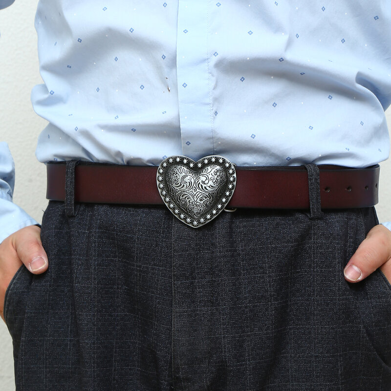 Hebilla de cinturón de metal occidental para hombres y mujeres, correa de tela vaquera de aleación de zinc, estilo retro