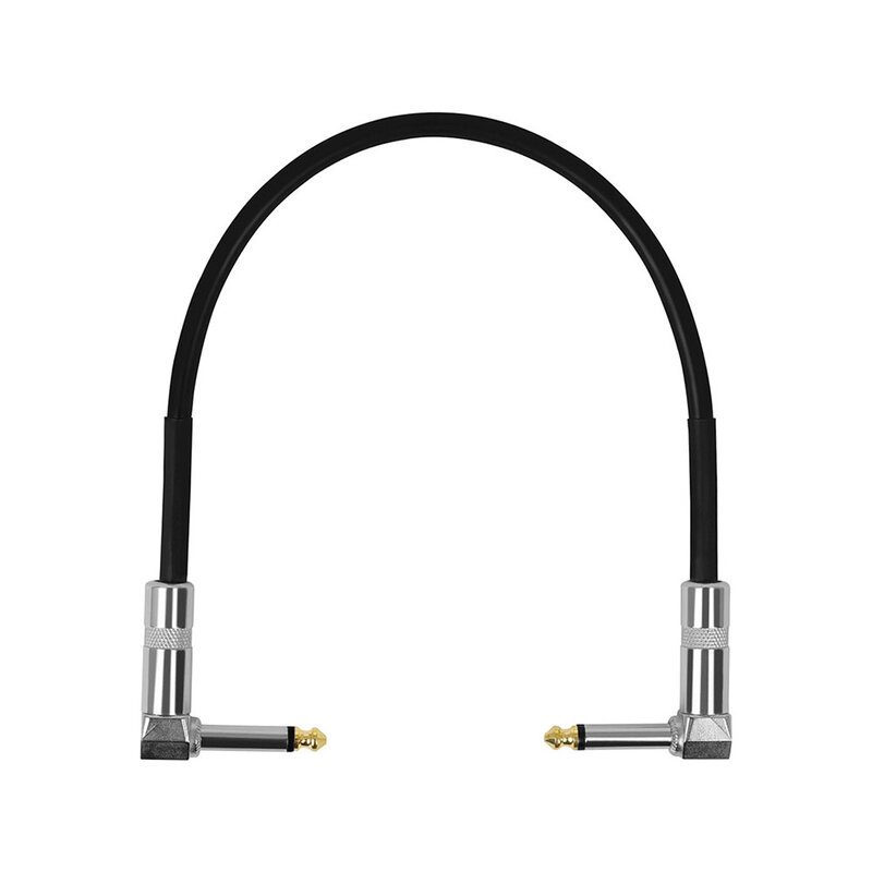 Kabel adaptor Pedal efek gitar 30cm 6.35mm, kabel adaptor 1/4in Plug kawat sudut kanan hitam untuk kabel Pedal efek gitar tanpa kebisingan