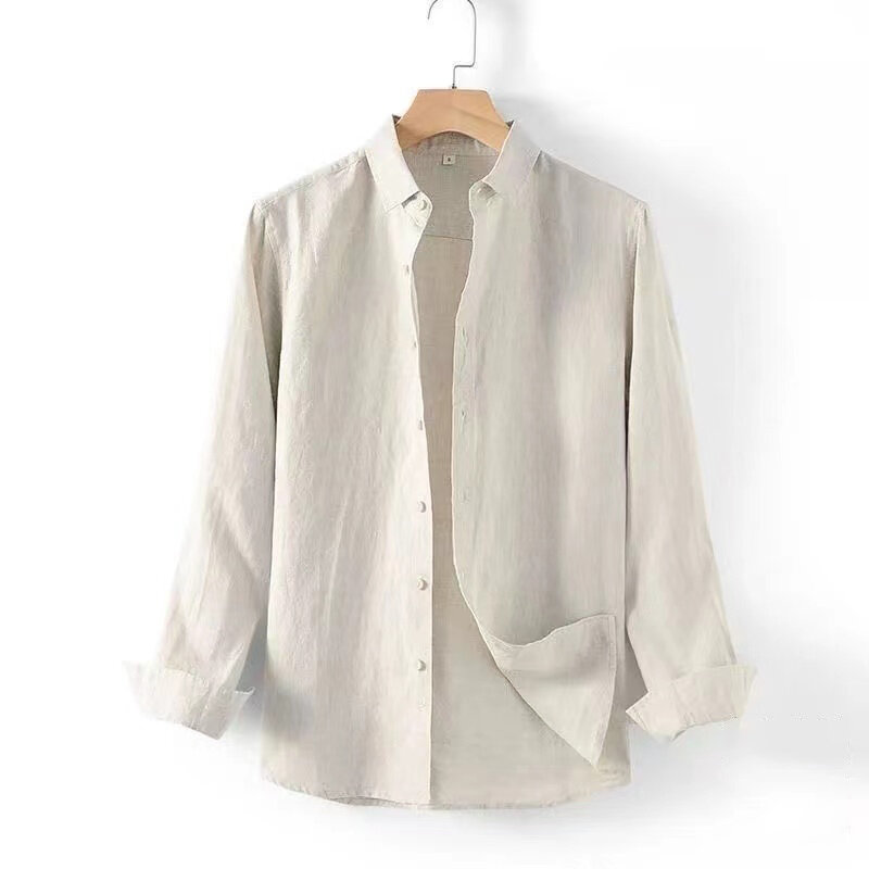 Camisas de lino y algodón para hombre, camisas informales de negocios, ligeras, de manga larga, cómodas y frescas