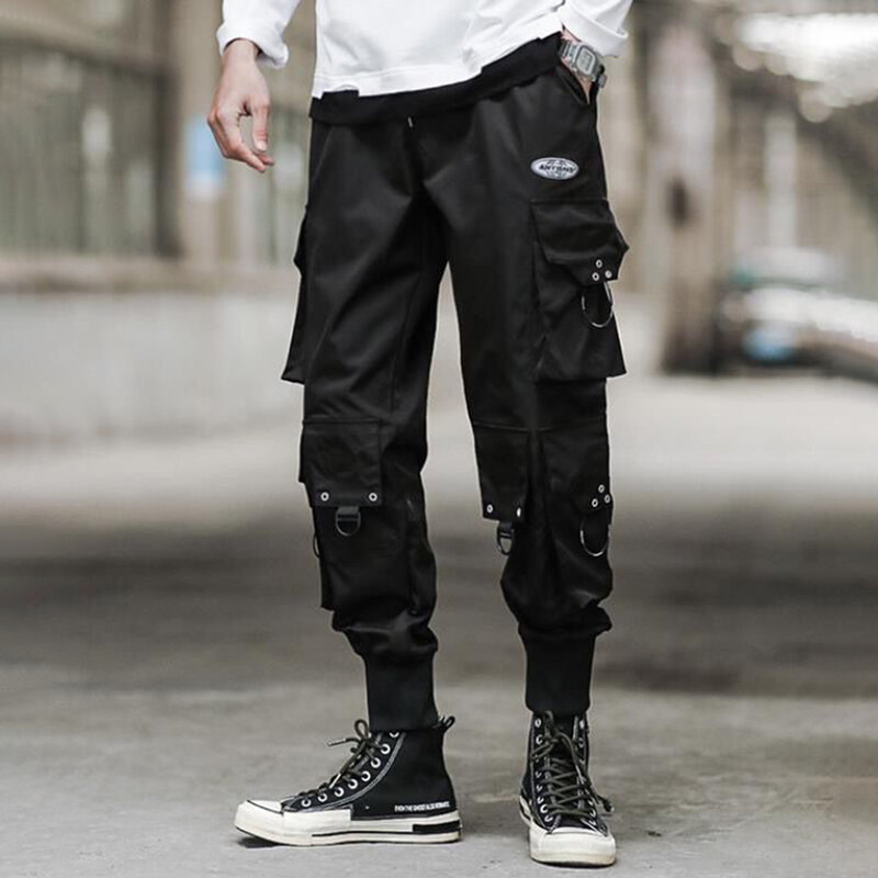 Primavera e outono macacão masculino solto all-match nova marca na moda paraquedista preto leggings rua hip-hop calças funcionais