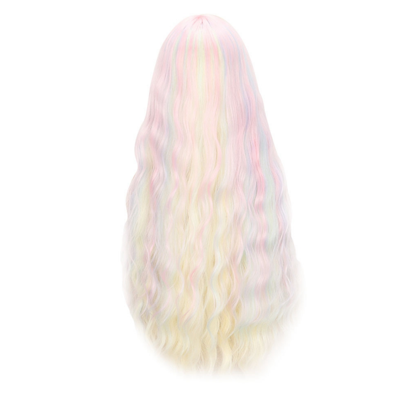 Wig pelangi warna-warni Wig bergelombang panjang Eropa & Amerika Wig Cosplay pesta harian anak perempuan lucu