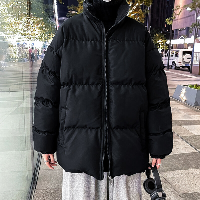 Streetwear Mens Warm Parka addensare cappotto giacca invernale tinta unita uomo Casual donna cappotto Harajuku Stand Collar Fashion Parka 5XL