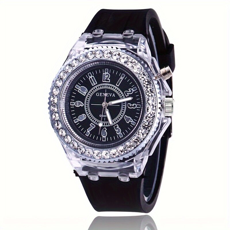 Reloj de cuarzo Unisex para adolescentes con esfera luminosa de diamantes de imitación, elegante correa de silicona, regalo Ideal