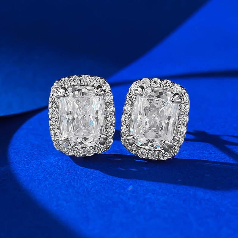 Perhiasan baru 925 perak anting 2 karat bantal potong berlian imitasi gaya mode, serbaguna sehari-hari, kecil dan kualitas tinggi