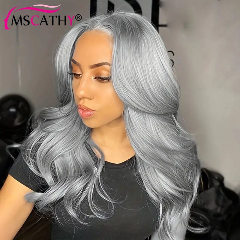 Silver Grey Lace Front Wig Human Hair Body Wave Gray Colored Lace Frontal Wigs For Women Transparent HD Lace Front Wig On Sale