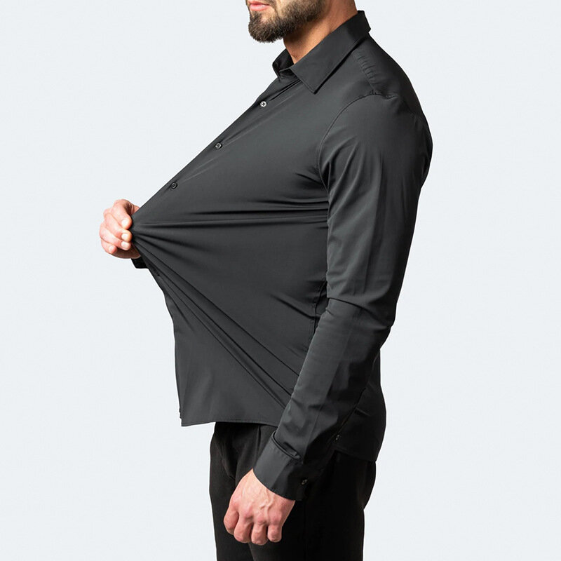 Plus size 7xl 6xl hohe Elastizität nahtloses Spandex hemd Männer Langarm Slim Fit lässig einfarbig soziale formelle Hemden
