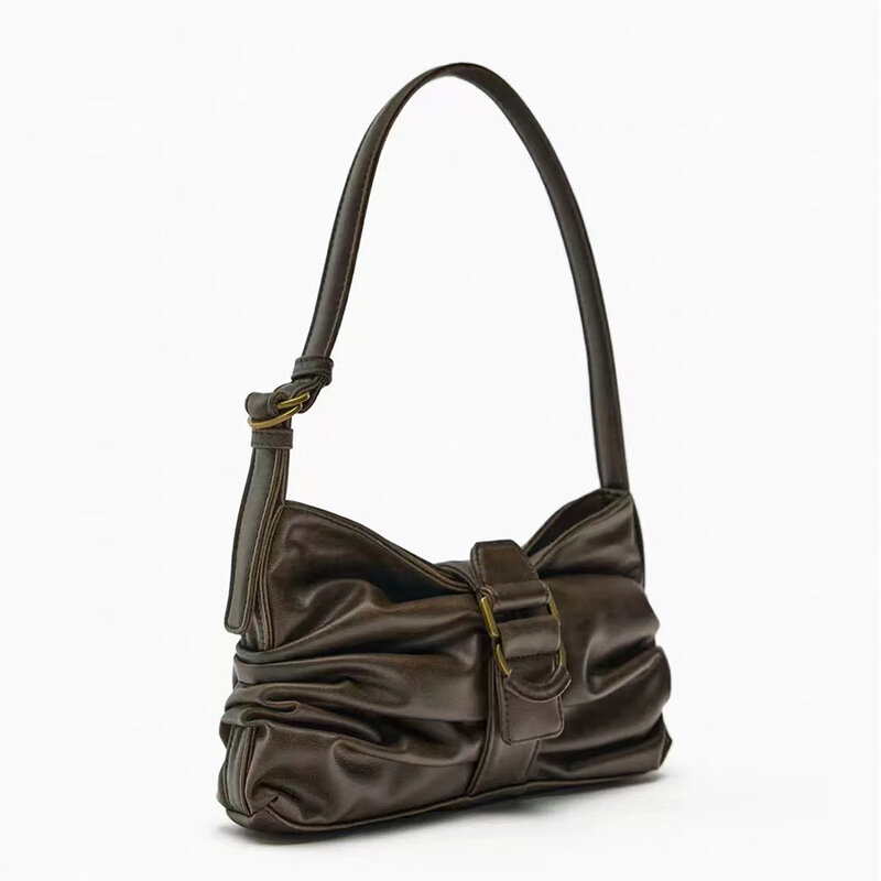 Fashion Ruched Shoulder Bag Soft PU Leather Woman Designer Handbags Wysokiej jakości torby pod pachę dla kobiet 2024 Square Phone Purses
