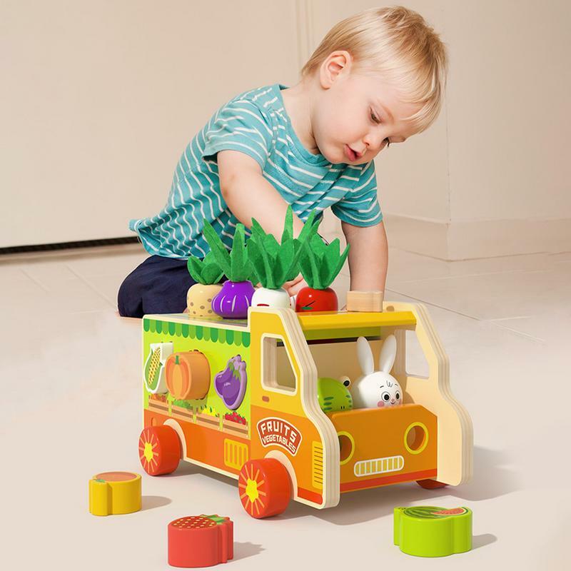 Holzform Spielzeug lernen sortieren und passen Spielzeug Obst und Gemüse Holzform Sortierer und Autos Spielzeug für Kleinkind lernen