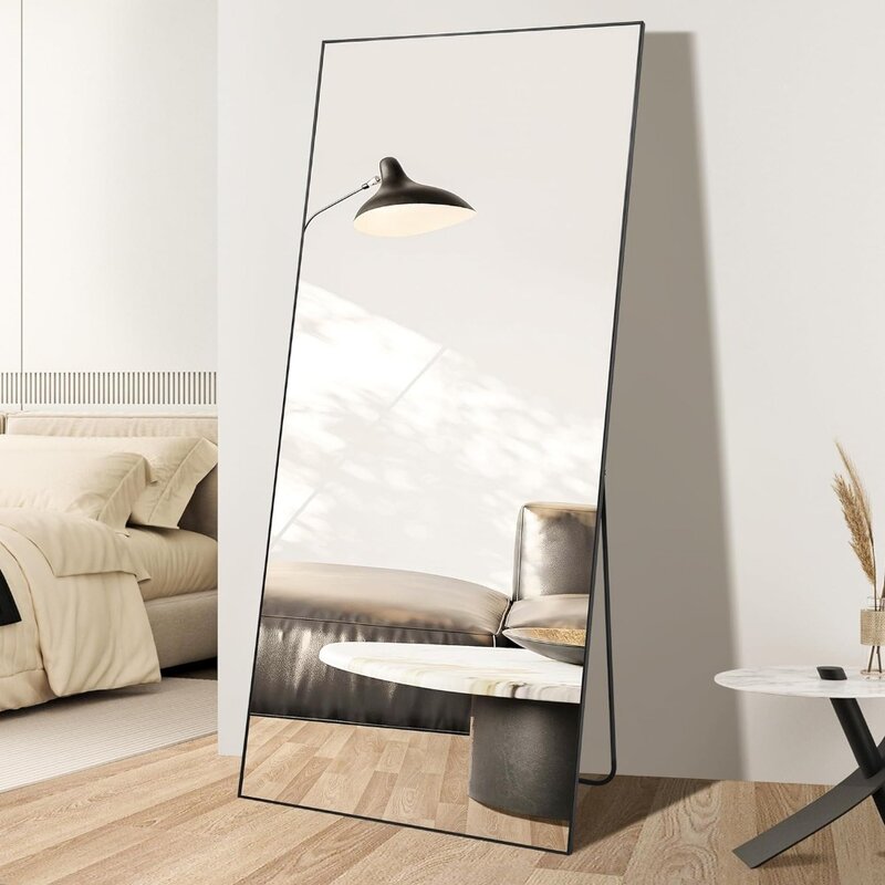 ENJOYBASICS 71"x32" Full Length Mirror with Stand, Large Full Size Body Mirror Hanging or Leaning Against Wall, Aluminum Alloy